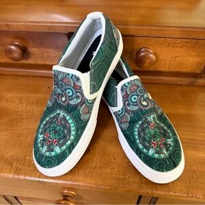 Yes We Vibe Green Slip-On Sneakers unisex men 8 women 10 boho medallion shoes